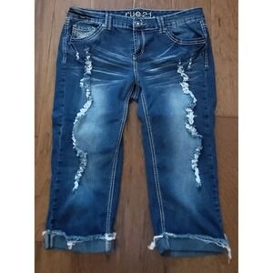Rue21 Women's 13/14 Curvy Capri Distressed Stretch Cuffed Denim Pants Sz 34x19"‎